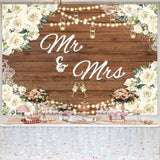 Mr and Mrs Bridal Shower Backdrop for Wedding Party Decorations White Floral Rustic Wooden Photography Background Bride to Be Engagement Proposal Anniversary Banner Photo Booth Props 7x5ft