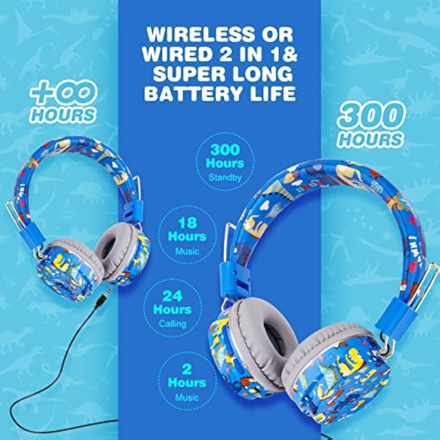 Dinosaur Headphones For Boys Kids For School, Kids Bluetooth Headphones With M
