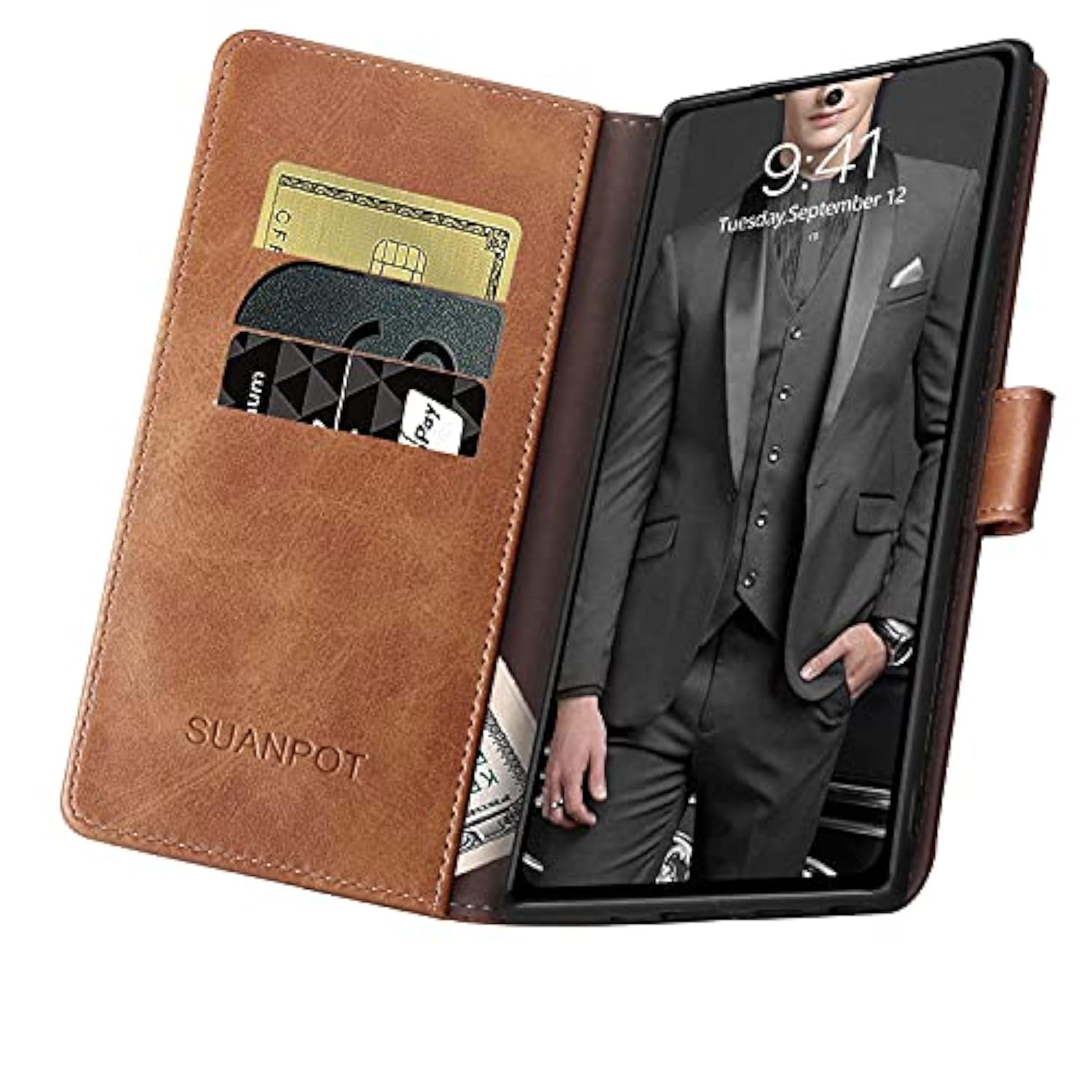 Galaxy Note 20 Ultra 5G Wallet Case Rfid Blocking Leather, Card Holder, Flip Folio, Light Brown