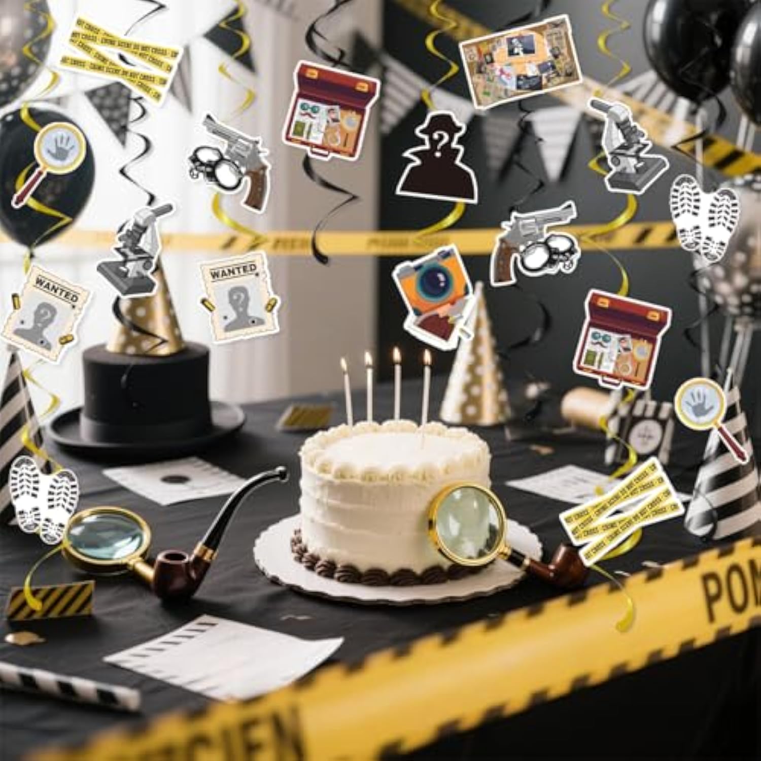 30Pcs Detective Murder Hanging Swirls Mystery Detective Party Decorations Crime Scene Ceiling Swirls Murder Dinner Evidence Marks Party Supplies