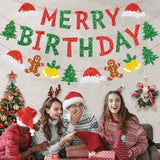 Merry Christmas Birthday Party Decorations Red Green Banner Hanging Paper Tree Gingerbread Man Bells Hat Sign For Xmas Wall Home Garden Outdoor Accessories Supplies