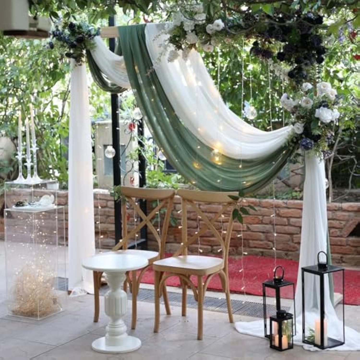White Wedding Arch Draping Fabric 3 Panels 27.5" x 18.3FT Sheer Backdrop Curtains
