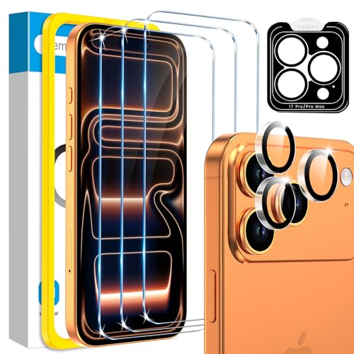 Compatible For 3 Pack Iphone 17 Pro Max Screen Protector With 1 Set Camera Lens Protector, 2025 Upgrade 9H+ Premium Tempered Glass 17 Promax, Easy Installation Kits, 6.9 Inch