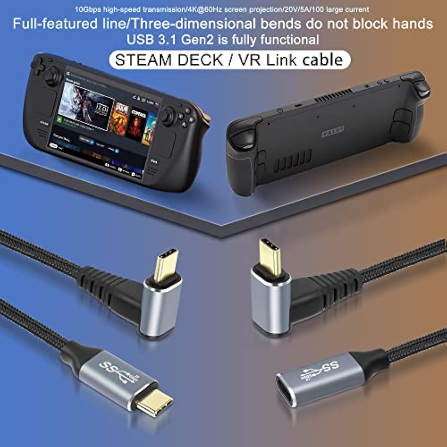 2M Right Angle Usb C Extension Cable,90 Degree 10Gbps Pd 100W Usb3.1 Gen2 Male