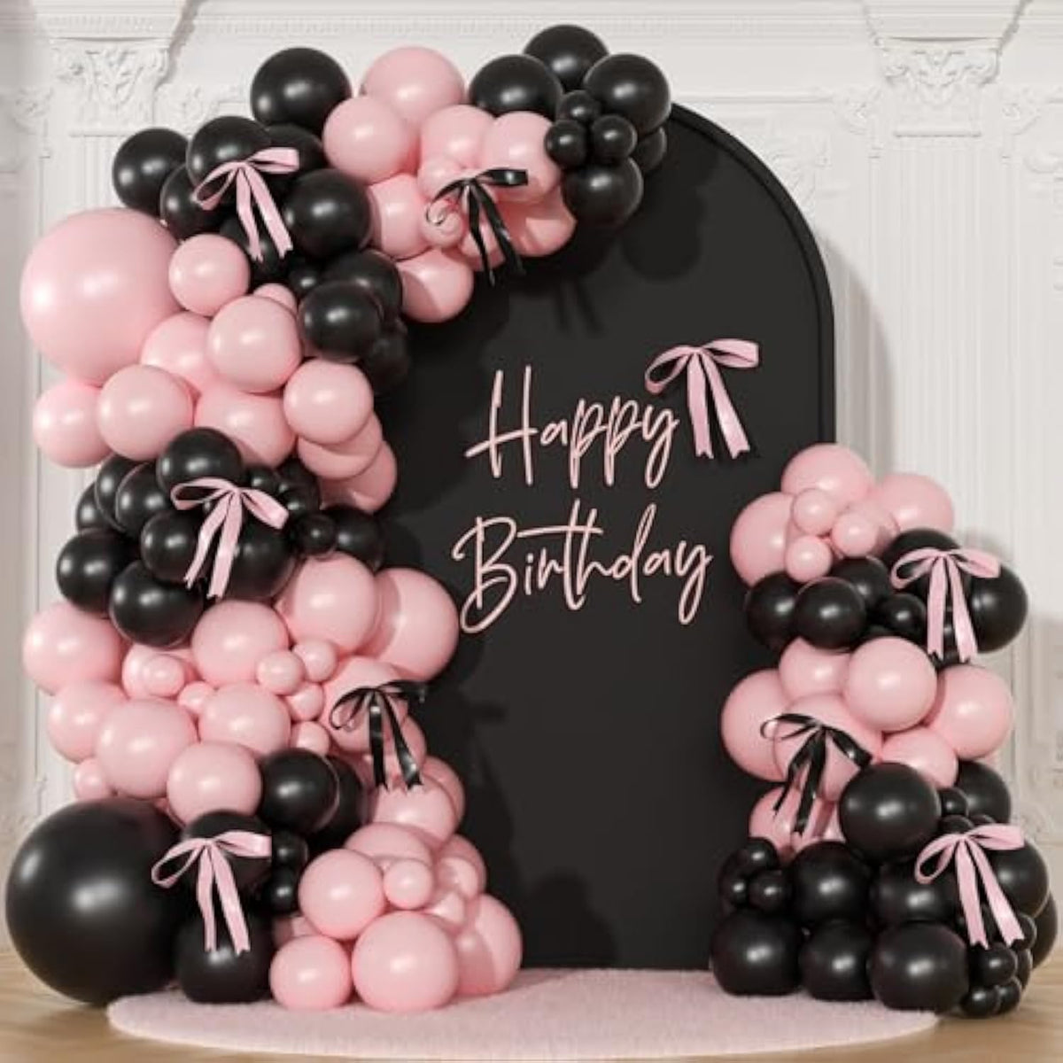 Pink Black Balloon Garland Arch Kit, 141Pcs Pink And Black Balloons Different Sizes 18 10 5 Inch And Bows For Coquette Birthday Wedding Baby Shower Bridal Shower Party Decorations