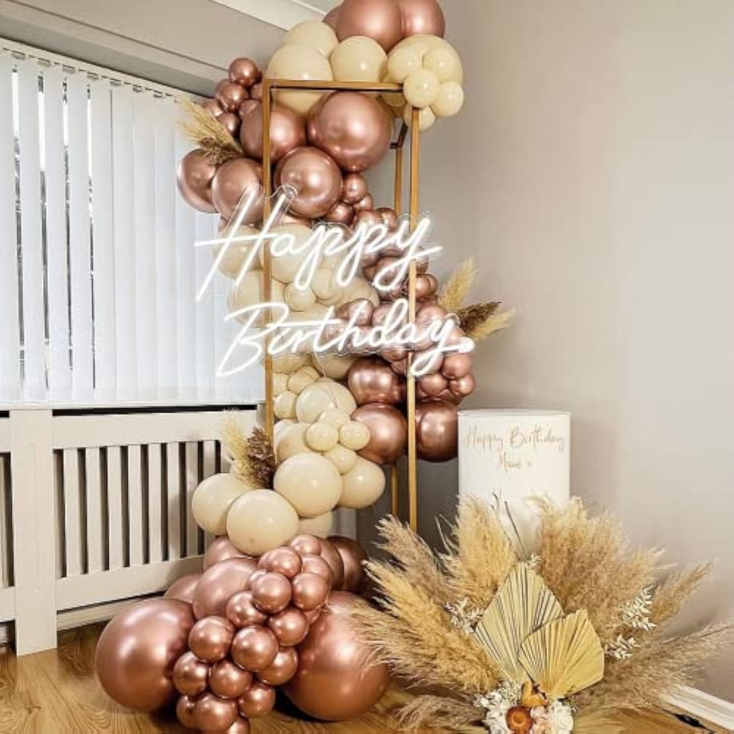 Rose Gold Balloon Arch Kit: 126-Piece Garland with Gold Leaves