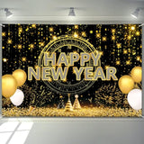 Extra Large Happy New Year Banner 72x48in Firework Balloons Party Backdrop