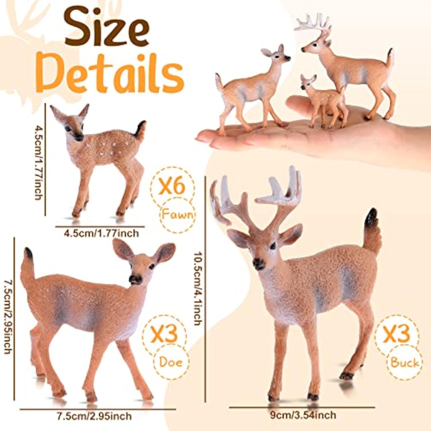 12 Pieces Deer Figurines Toy Realistic Deer Family Figurines Forest Animals Figures Miniature Woodland Creatures Miniature Cake Toppers For Christmas Birthday Party Bridal Shower