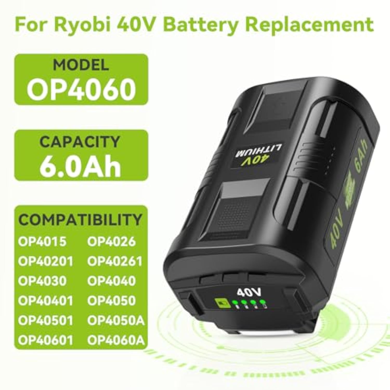 Op4060 Tw 40V Max 6.0Ah Lithium Battery Replacement For Ryobi 40V Power Tools, Compatible With Op4015, Op4040, Op4026A, Op40201, Op4050A, Op40261, Op4060A, 240Wh High Capacity