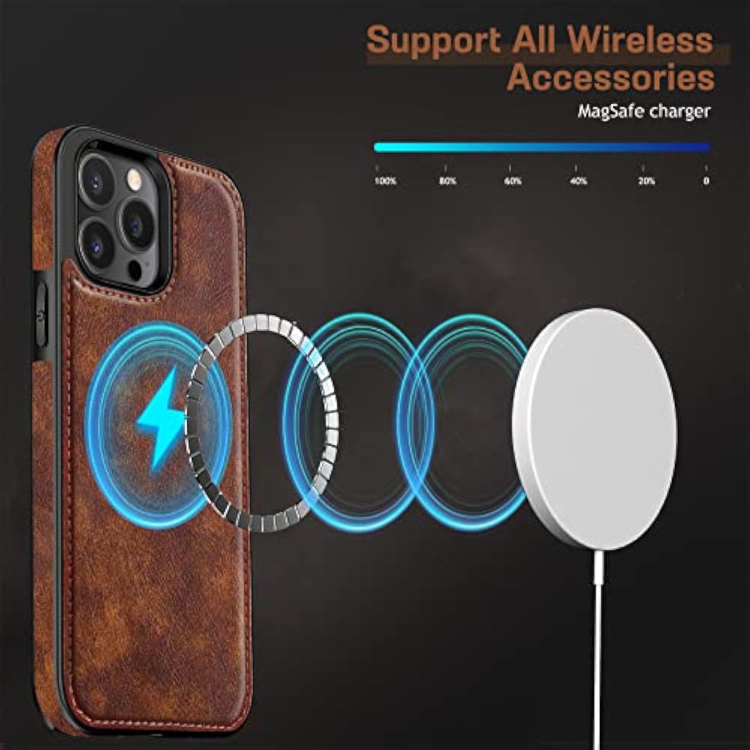 For Iphone 14 Pro Leather Case Compatible With Magsafe, Slim Luxury Pu Non-Slip Grip Rugged Bumper Shockproof Full Body Protective Cover Phone Cases For Iphone 14 Pro 5G 6.1" (2022) - Brown