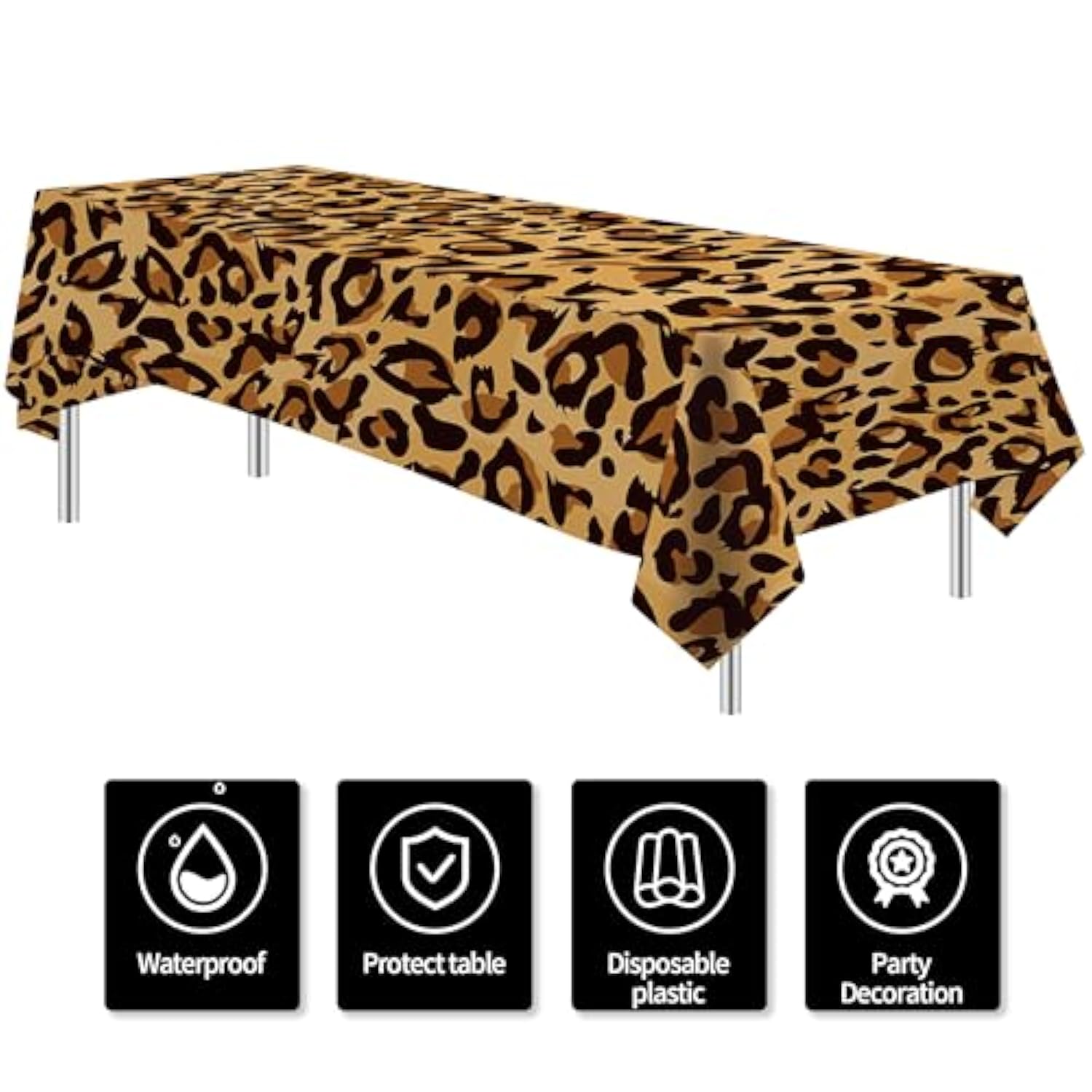 Leopard Print Party Tablecloths Supplies, Disposable Cheetah Print Party Decorations Table Cover, Safari Animal Leopard Theme Birthday Baby Shower Table Cloths, 3 Pack, 54In X 108In