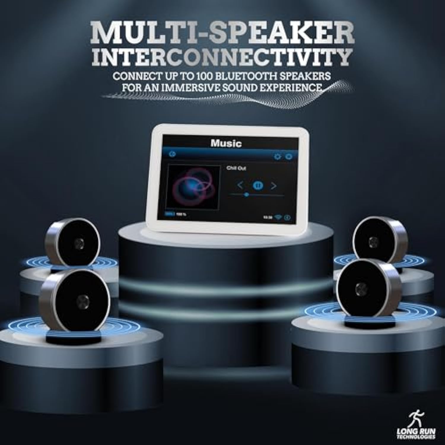 Bluetooth Speaker Set: Wireless Stereo Dual Pairing Portable Twin Tws System With Big Rich Bass Hi-Fi Multi-Room Indoor Outdoor Use Home Deck Pool Work Travel Party Camping Gift Decor Idea (Chrome)