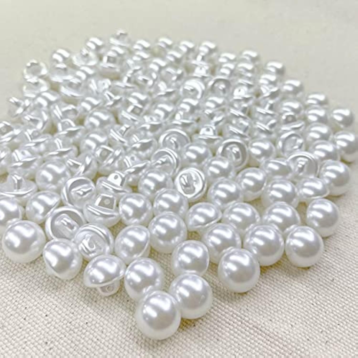 100Pcs 14Mm. Shank White Round Half Domed Resin Plastic Pearl Buttons