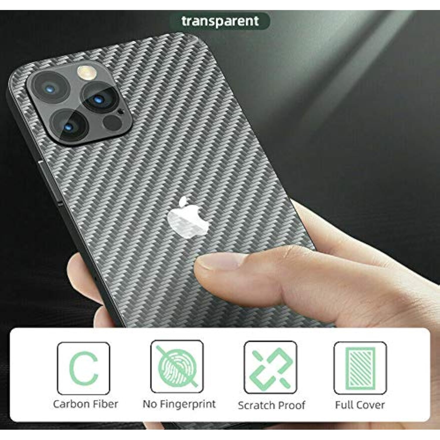 For Iphone 12 Pro Back Screen Protector 3D Carbon Fiber Ultra Thin Protective Film-2 Packs-Transparent