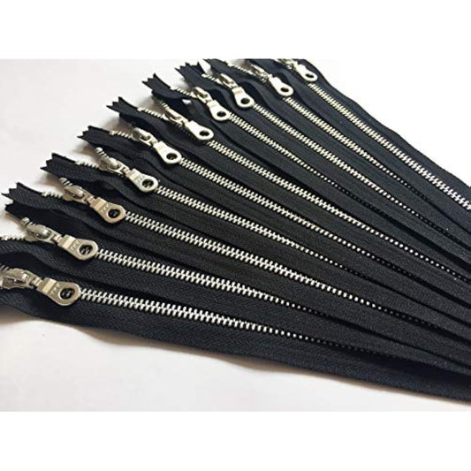 12 Inch Black Ykk Silver Aluminum Metal Zippers With Donut Pulls Numbe