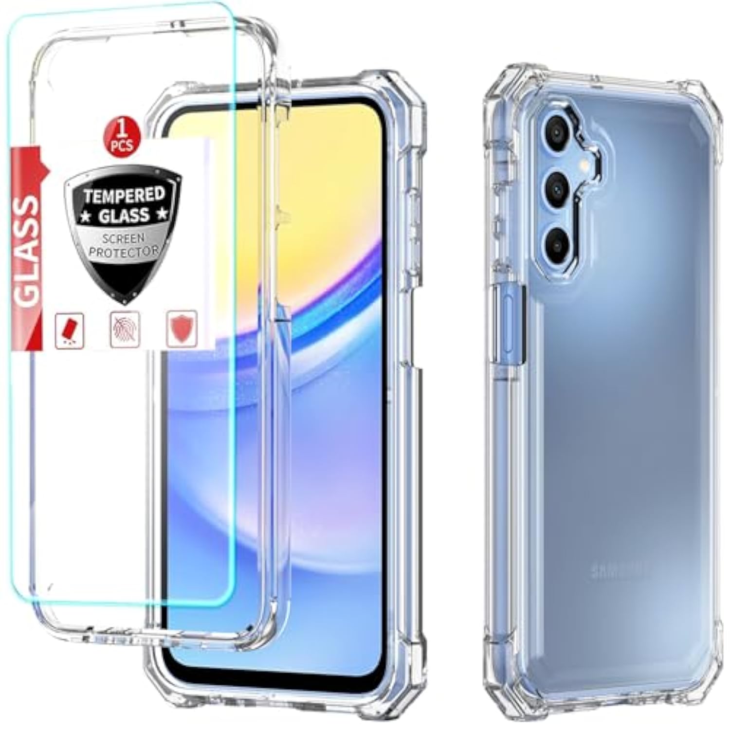 For Samsung Galaxy A16 5G 3-In-1 Case With Screen Protector,For Samsung Galaxy A16 5G Phone Case Full Body Protection,Hard Pc Bumper & Silicone Back Military Grade Cover. (Clear)