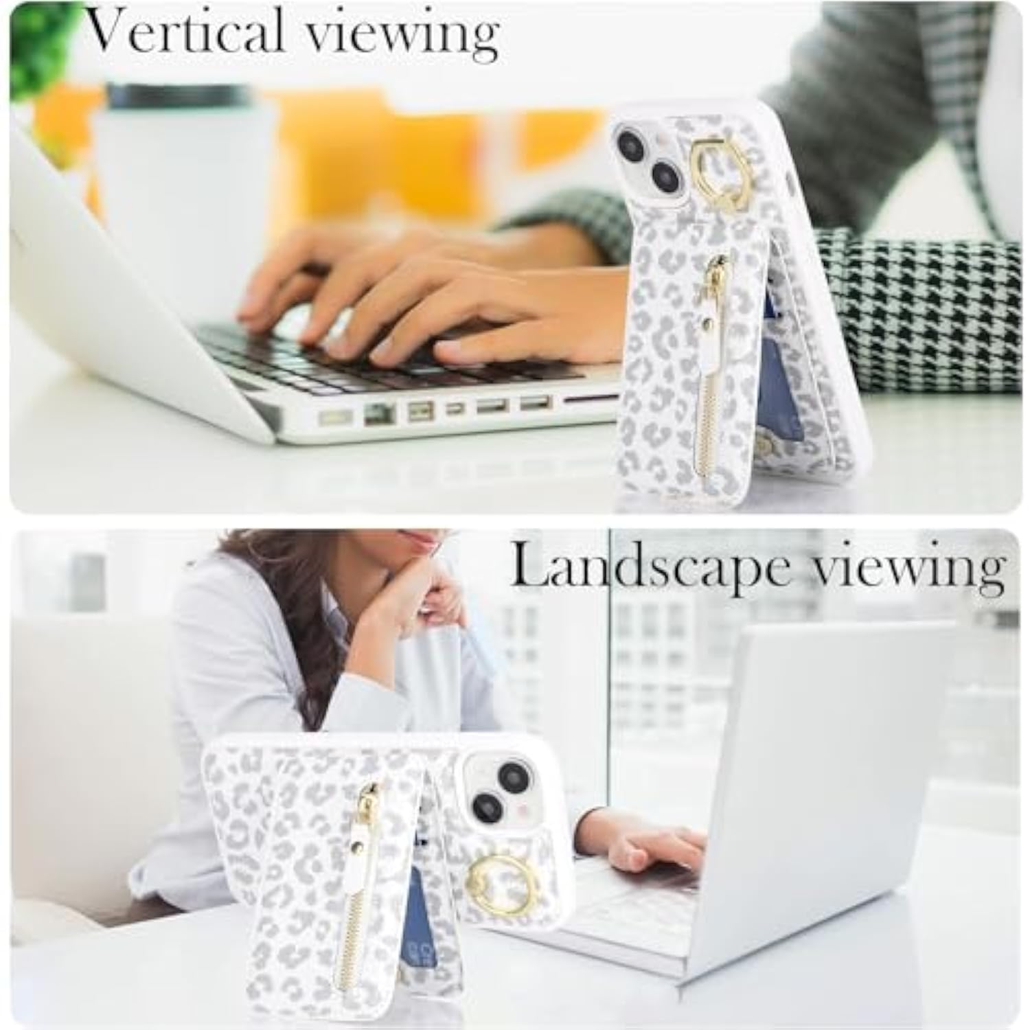 For Iphone 15 Phone Case With Card Holder With Compatible Magsafe Magnetic, Key Chain Pu Leather Flip Kickstand Detachable 2-In-1 Wallet Case For Apple15 Women Men-White Leopard