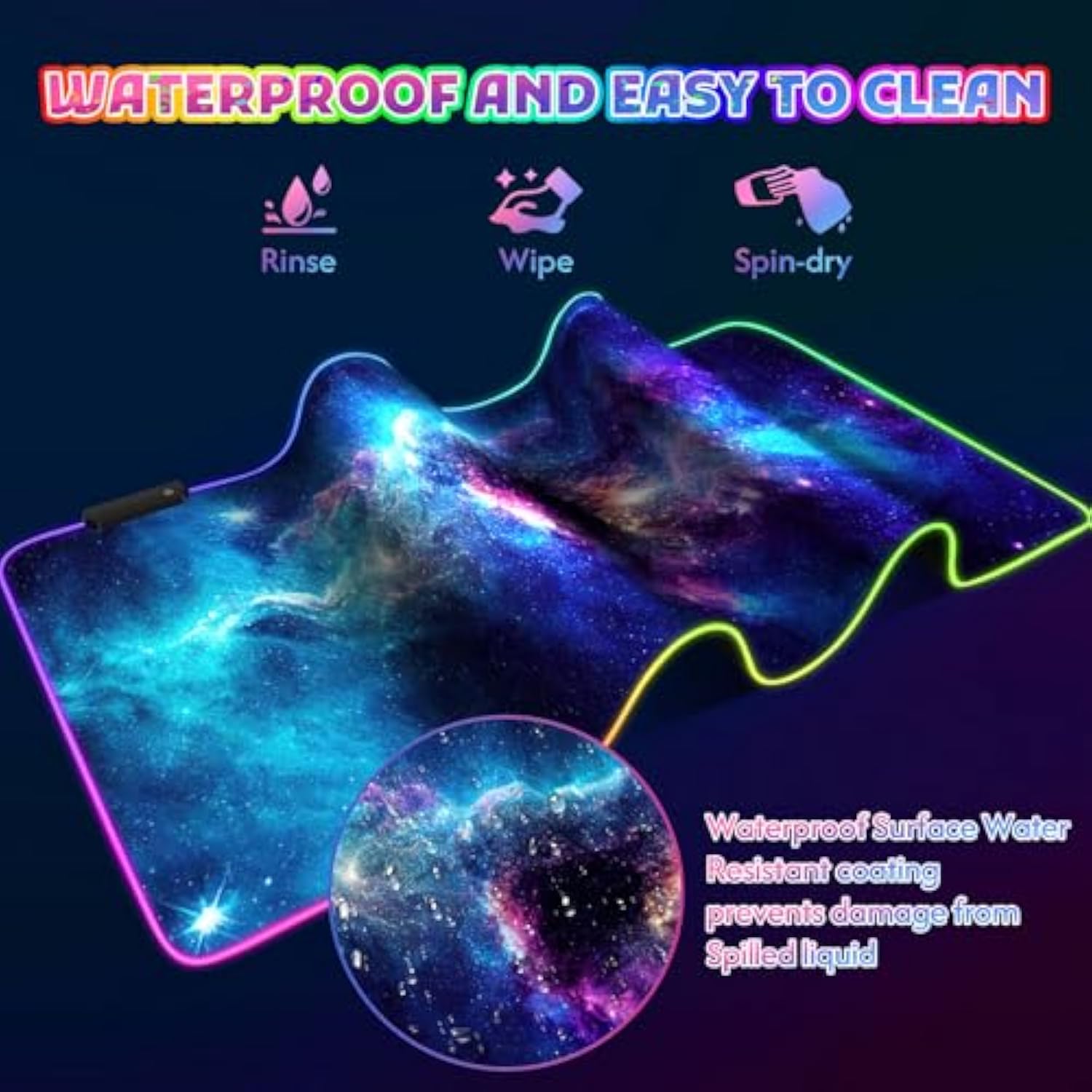 ToLuLu RGB Mouse Pad Gaming, Large LED Mouse Pad with 14 Lights Modes, 35.4 x 15.7 inches XXL Desk Mat for Keyboard and Mouse, Extended Desk Pad Mat PC Gaming Mousepad Accessories?Blue Purple Galaxy