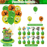 Plants Game Party Decorations,Players Pvz Birthday Party Supplies Includes Banner - Cake Topper - 24 Cupcake Toppers - 18 Balloons