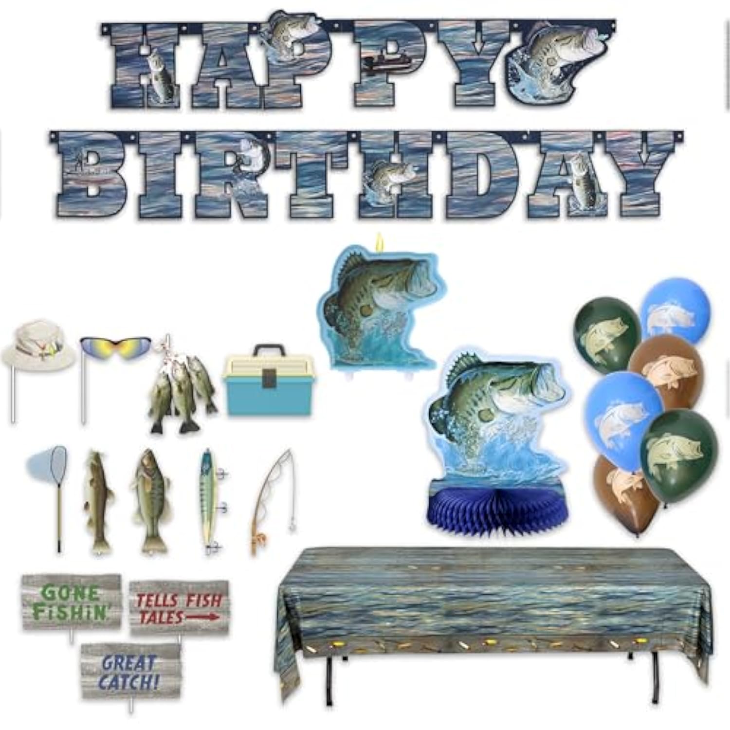 Fishing Birthday Party Premium Decorations! Includes: Birthday Banner,