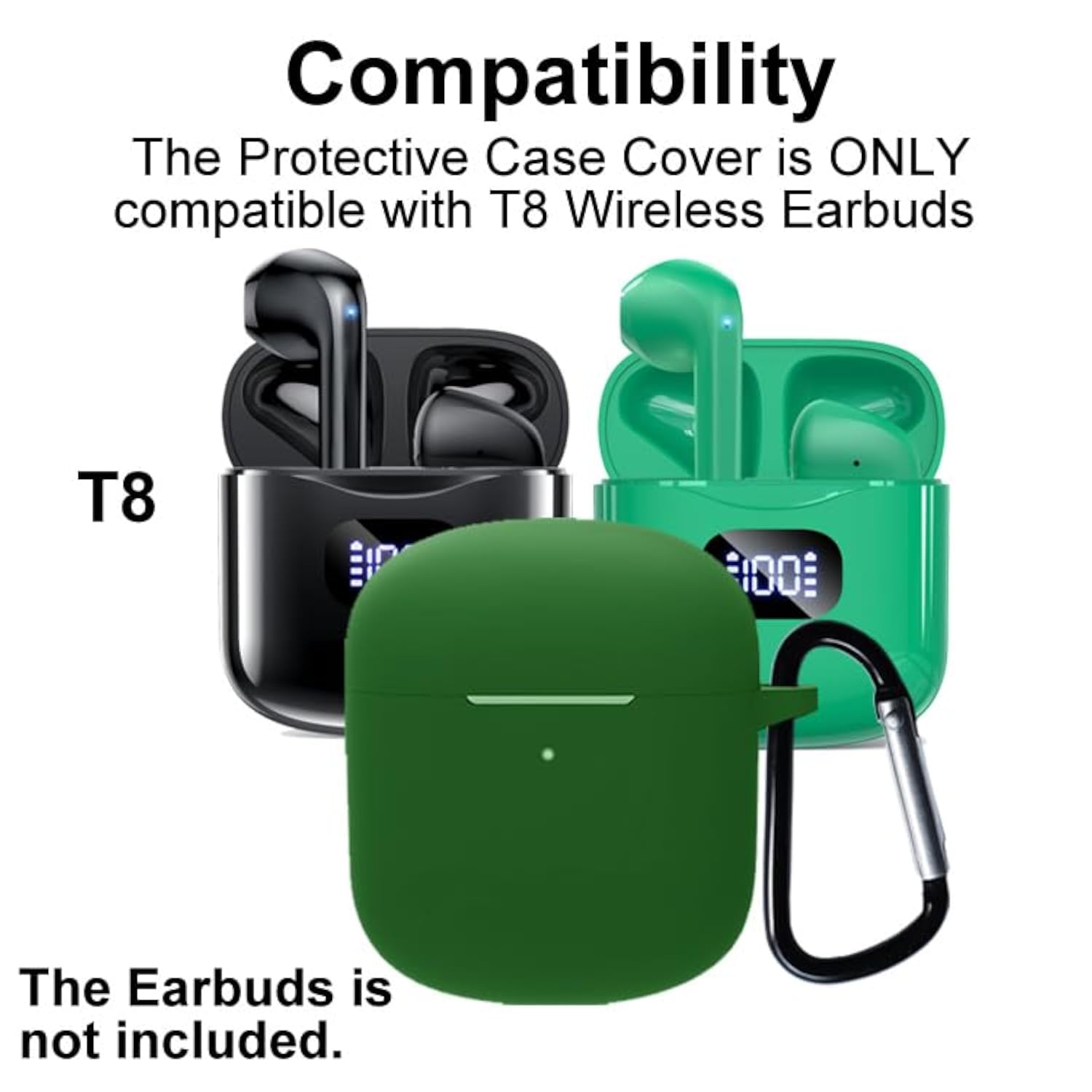 Silicon Case Cover Compatible with KTGEE T8 True Wireless Earbuds, Green, P20ICSG