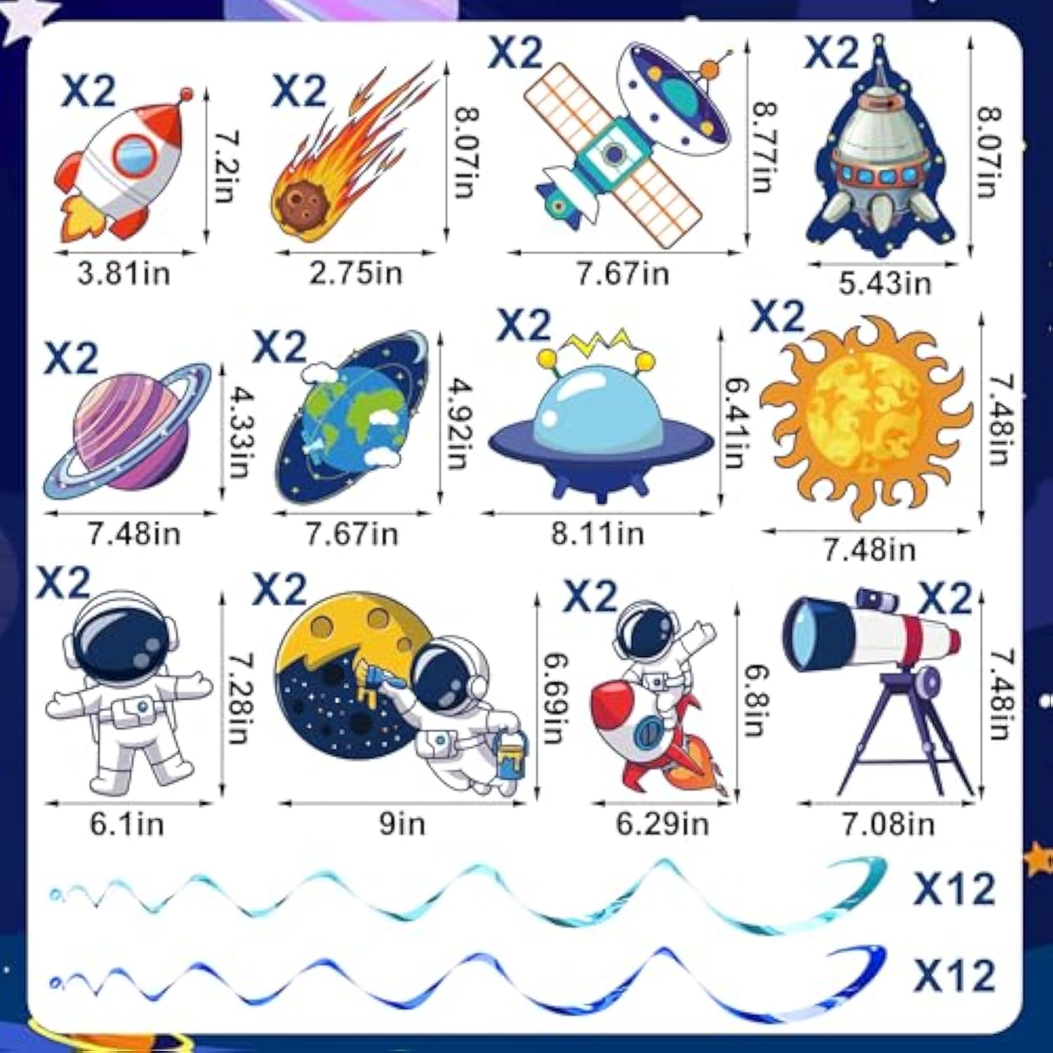 50 Pcs Outer Space Party Decorations Blue Astronaut Ship Happy Birthday Banner Solar System Theme Hanging Swirls Streamers For Birthday Outer Space Party Decorations