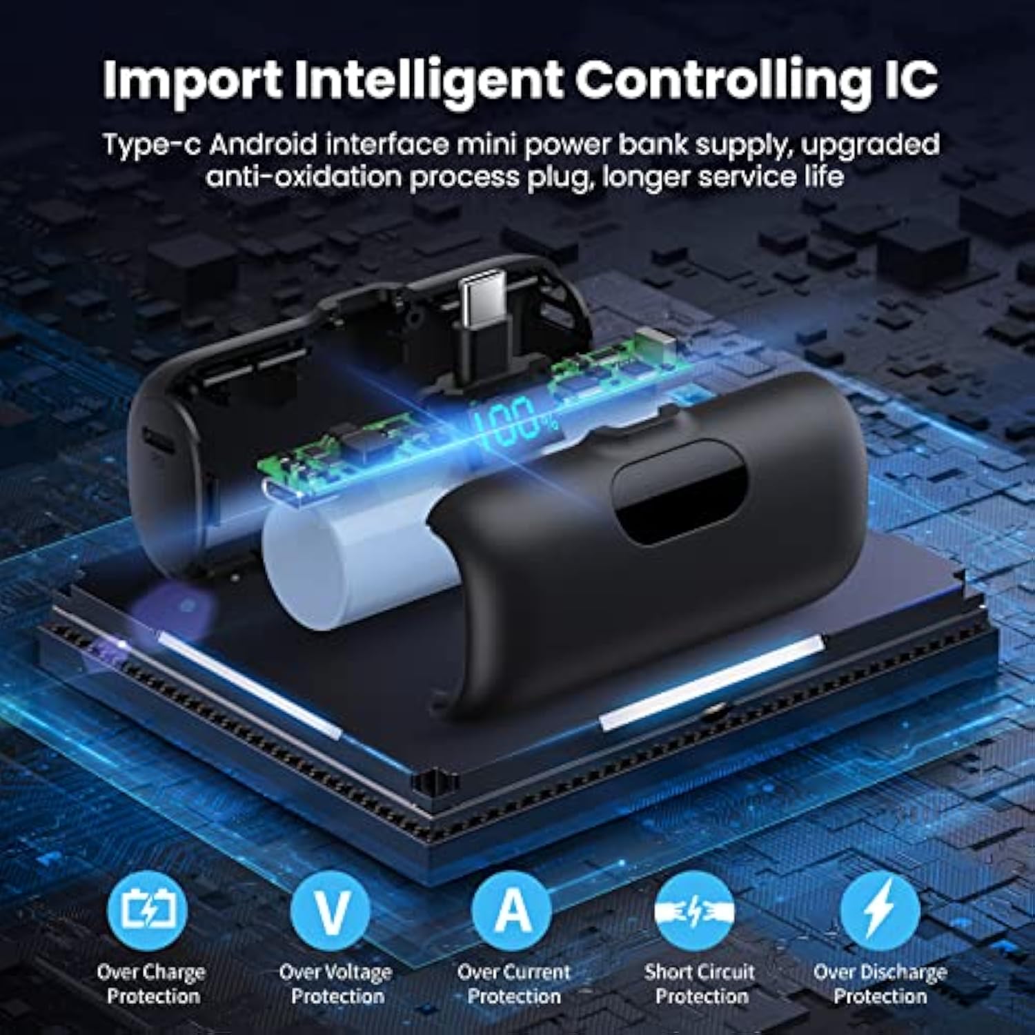 Mini Portable Charger 5000Mah Power Bank,15W Pd Usb C Cell Phone Portable Power,Lcd Display Battery Pack Compatible With Iphone 16/15/15 Plus/15 Pro/15 Pro Max/Android/Samsung/Moto/Lg(Type-C Only)