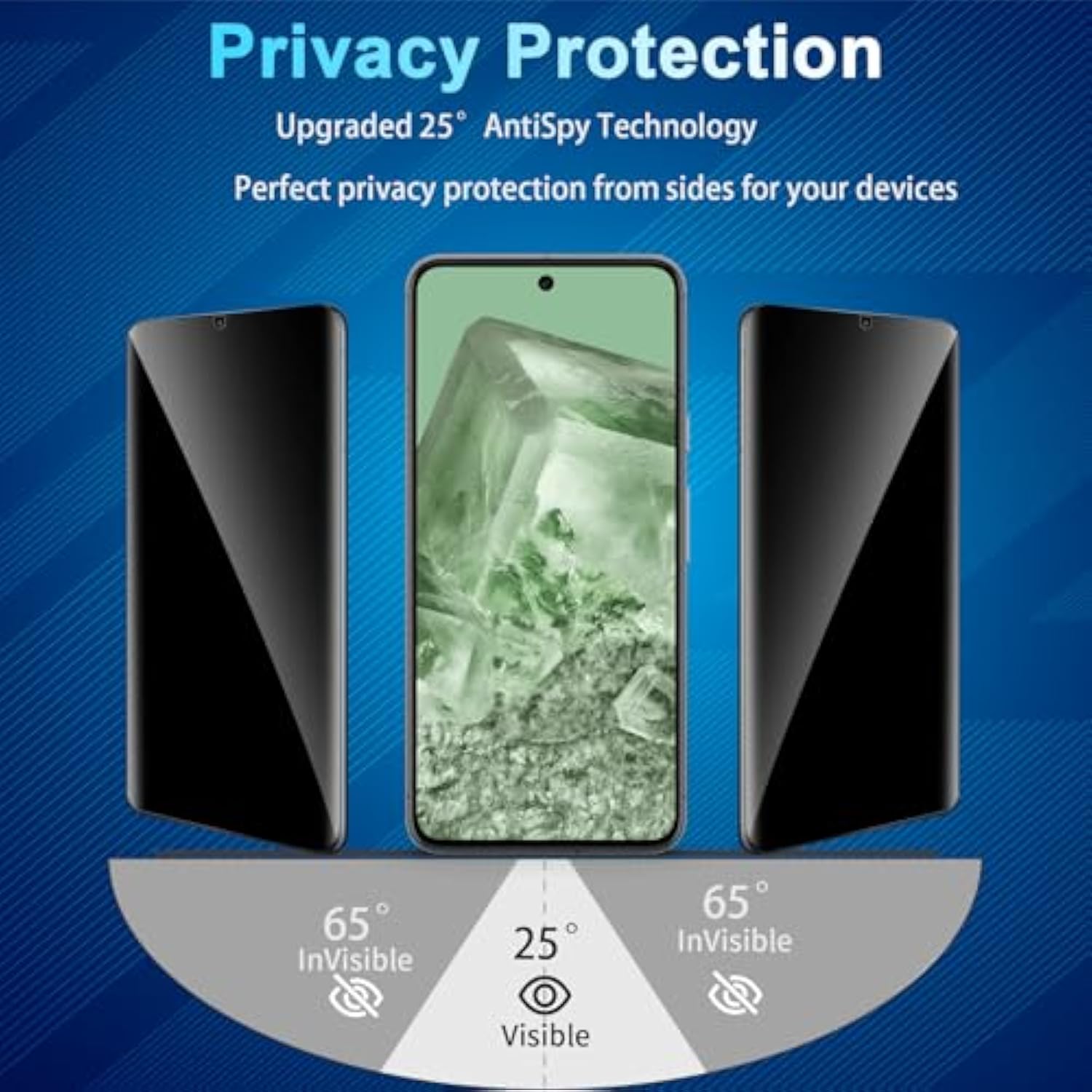 [2+2 Pack] Privacy Screen Protector Compatible With Pixel 8 5G, 2 Tempered Glass Film With 2 Camera Lens Protectors, High Clarity, Bubble Free, Anti-Spy Protection