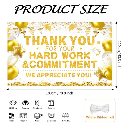 Large Thank You Banner Backdrop White Gold Employee Appreciation Decor