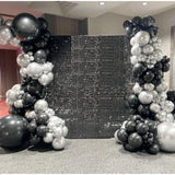 153-Piece Black & Silver Balloon Garland Kit with Stars – Multi-Size Metallic Black, Silver and Confetti Balloons for Parties