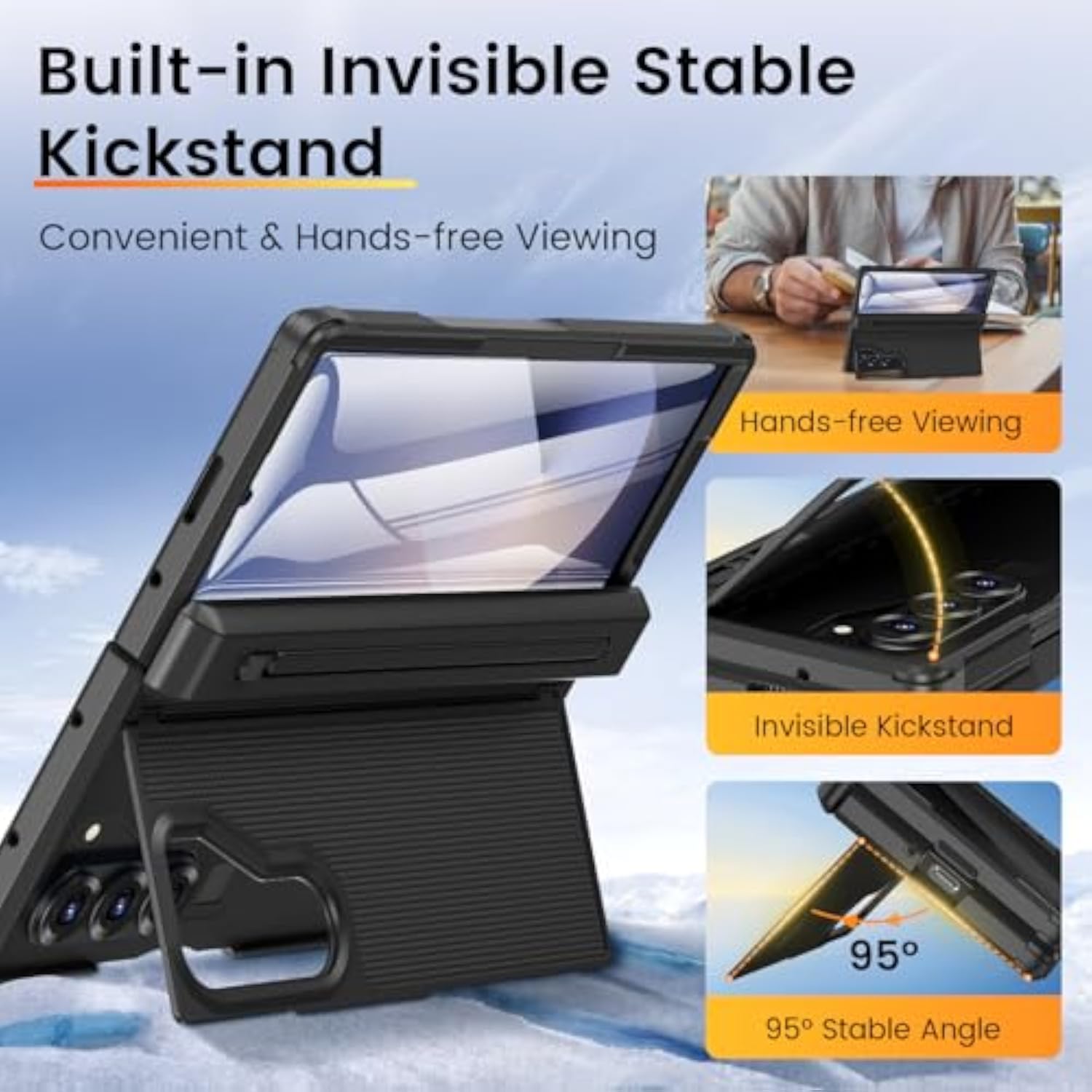 Z Fold 6 Case with Screen Protector and Invisible Kickstand, Black