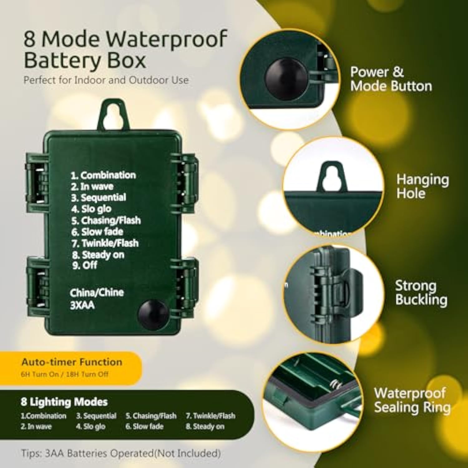 Fairy Lights Battery Operated, 10Ft 120Led Twinkle Firecracker String Lights With 8 Lighting Modes & Timer, Green Wire C