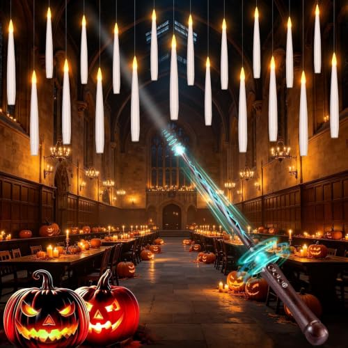 Upgraded 20Pcs Floating Candles with Wand for Halloween Decorations