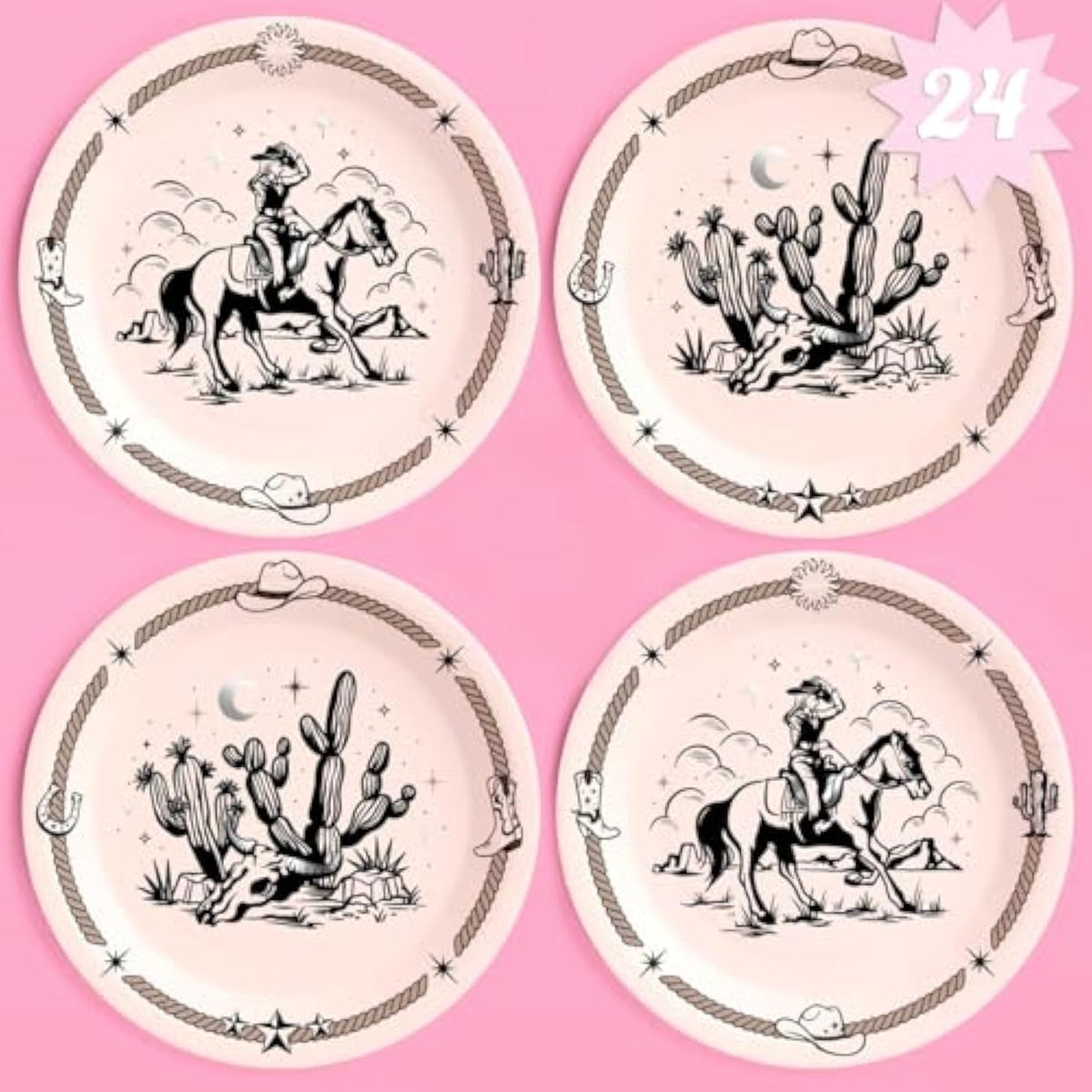 Party Western Paper Plates 24Pcs 9" Rodeo Cowgirl Cowboy Birthday Tableware