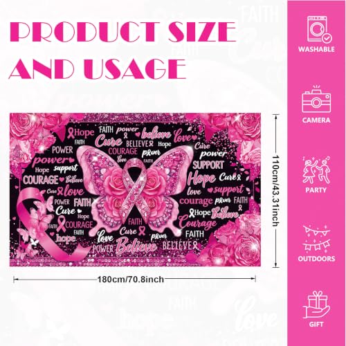 Breast Cancer Awareness Banner Backdrop Pink Ribbon Party Decoration for Fundraiser Event, Hope Faith Love Photography Background, October Awareness Month Wall Decor, 71 x 43 in