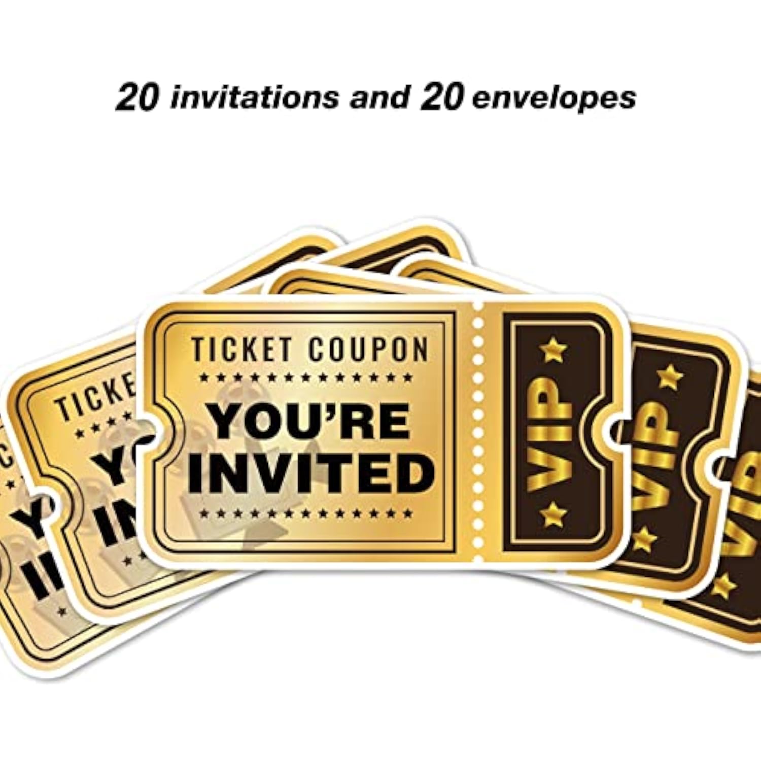 Movie Vip Party Invitations With Envelopes, 20 Set Movie Ticket Shaped Invitations Birthday Baby Shower Party Invites Supplies Favors, Double-Sided