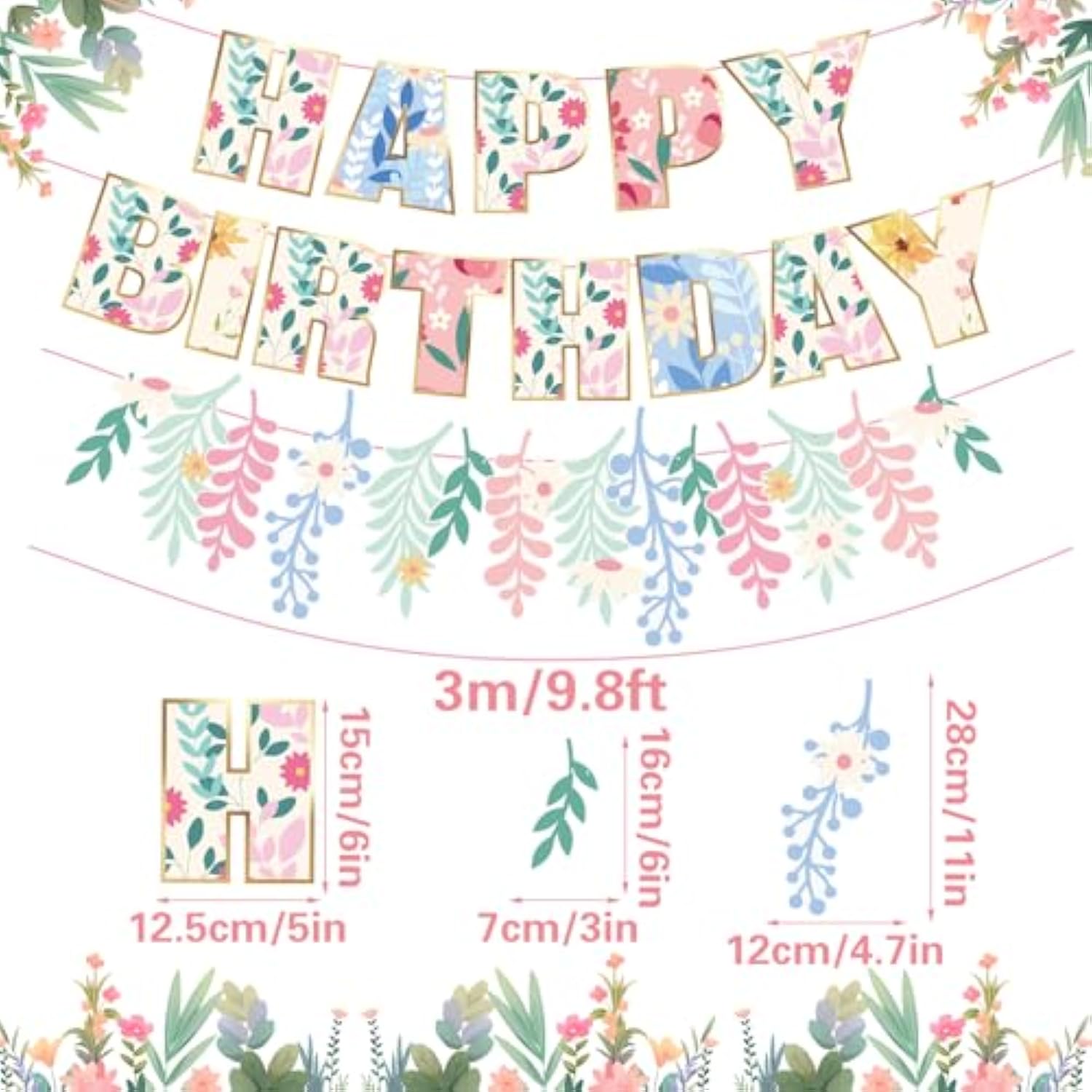 Pre-Strung Wildflower Happy Birthday Banner – Floral Birthday Decor for Girls & Women