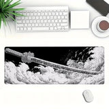 Japanese Samurai Sword Extended Mouse Pad, Black And White Anime Extended Gaming Mouse Pad Mat With Stitched Edge Non-Slip Base Big Mouse Pad, Office Computer Keyboard Laptop Home, 31.5”X11.8”