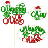 1 Pc Naughty or Nice Christmas Cake Topper with Red Green Glitter for Party Decor