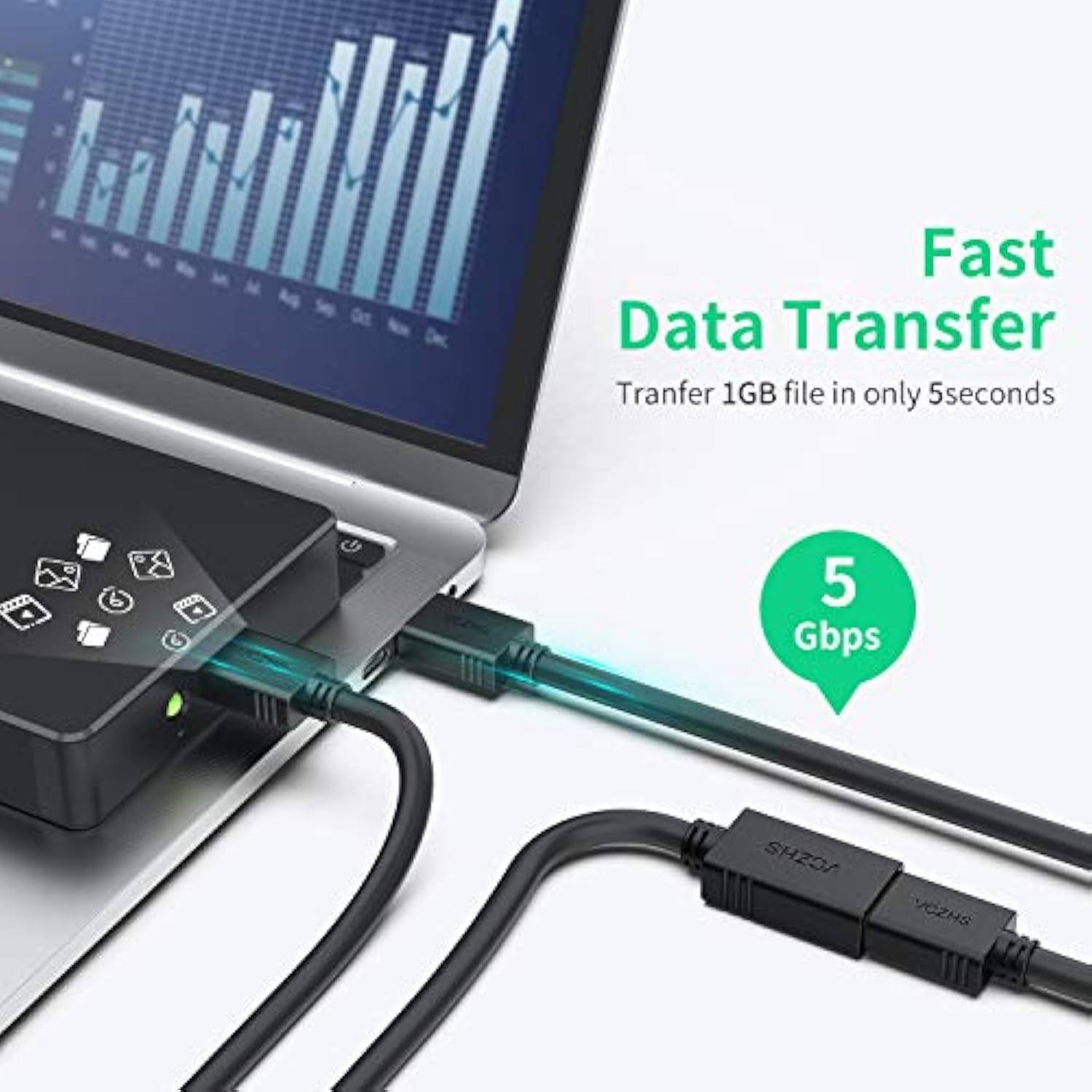 25 Ft Usb Extension Cable - High Speed Usb 3.0 Extender Male To Female Cord, Durable & Flexible For Mouse, Keyboard, Printer, Flash Drive, Webcam, And More