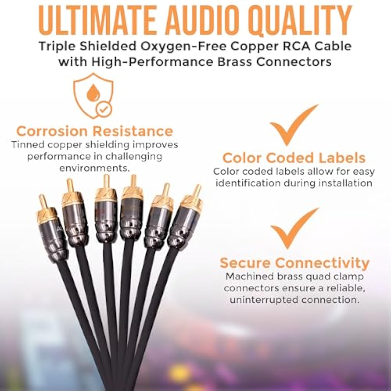 Pro 100% Ofc Copper 6 Channel 20 Ft Rca Audio Interconnect Stereo Cable With T