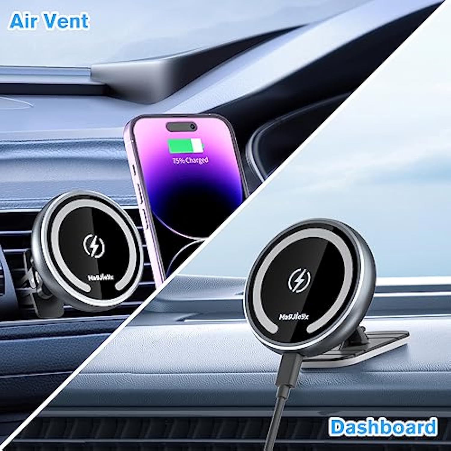 For Magsafe Car Mount Wireless Charger Magnetic Fast Charging Compatible With Iphone 16,15,14,13,12,Pro Max,Mini,Magsafe Case, Air Vent And Stick On Dashboard Car Phone Holder