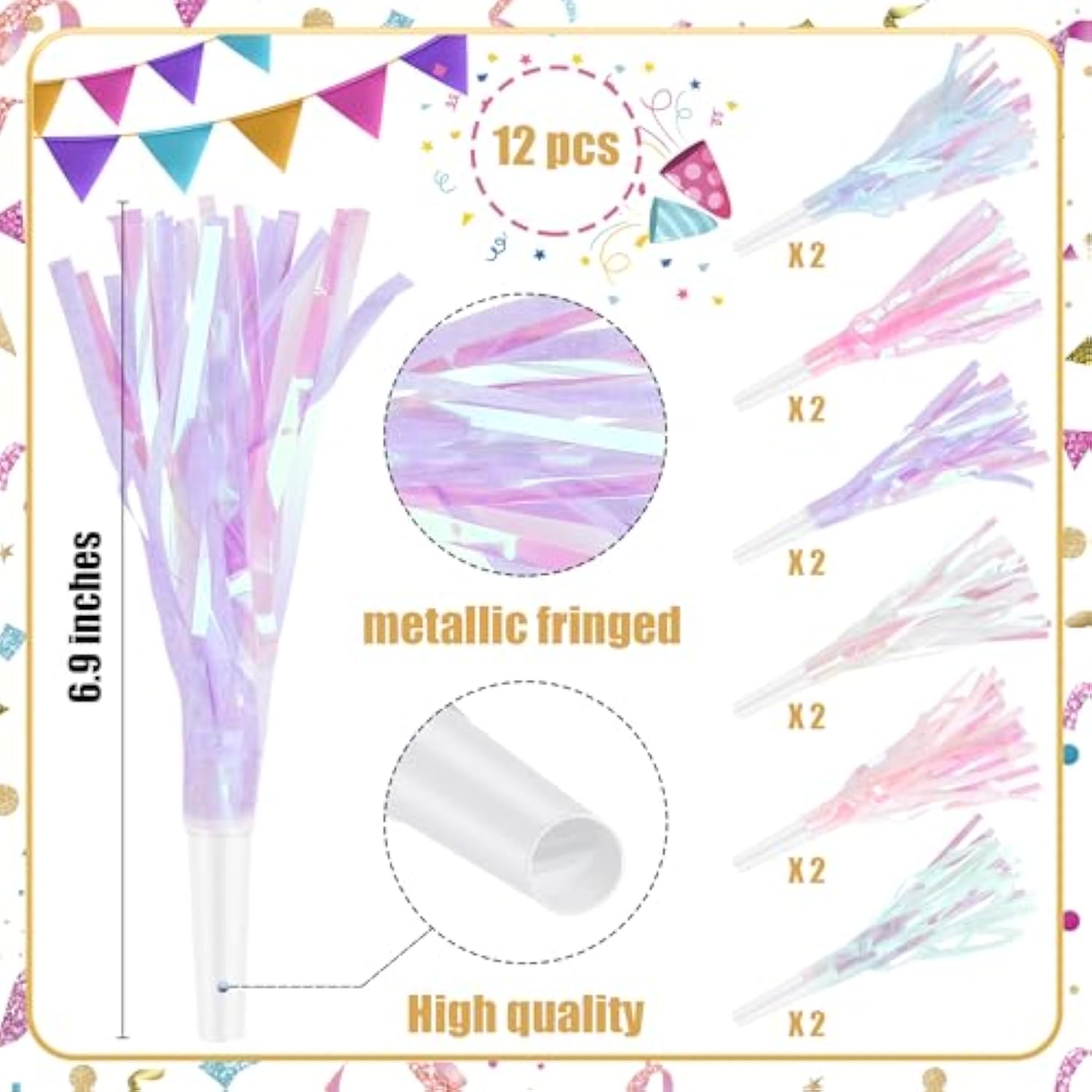 12 Pcs Glitter Party Blowers Metallic Noise Makers for Birthdays and New Year