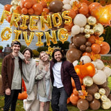Fall Balloon Arch Kit Orange Brown White with Pumpkin Maple Leaf for Friendsgiving Party