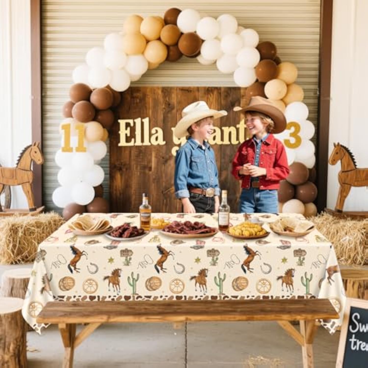 Cowboy Tablecloth - 4 Pcs Wild Western Print Tablecloths Cowboy Party Decorations For Rodeo Birthday Supplies Baby Shower Western Party Decorations