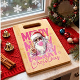 Zodguo Pink Christmas Santa Cutting Board For Kitchen, Merry Christmas Charcuterie Board, Xmas Santa Claus Holiday Chopping Boards For Home Kitchen Decorations Supplies