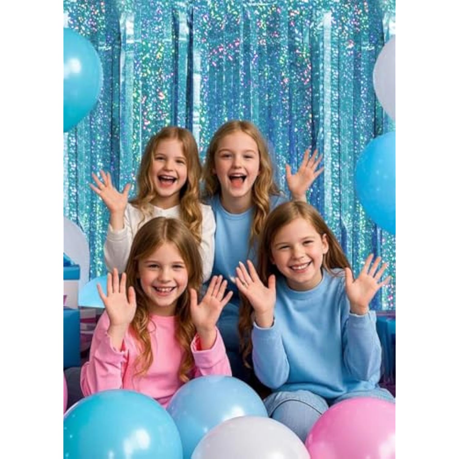 2Pcs Blue Ocean Princess Birthday Backdrop, Tinsel Streamers & Party Decor