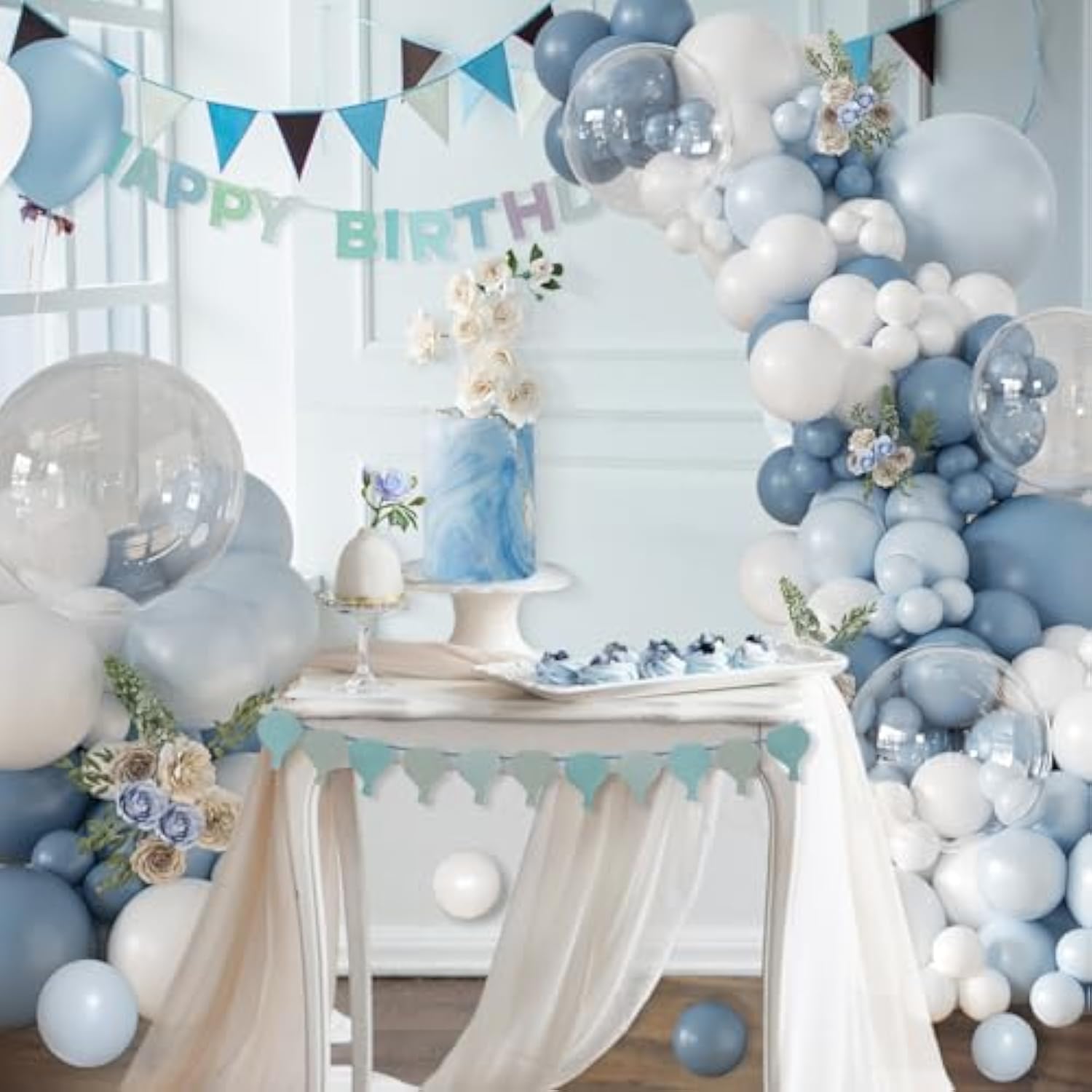 Dusty Blue Balloon Arch Kit, 126 Pcs Light Blue And White Balloon Garland Kit Include Macaron Sand White Balloons For Birthday Party Baby Shower Wedding Bridal Gender Reveal Decorations