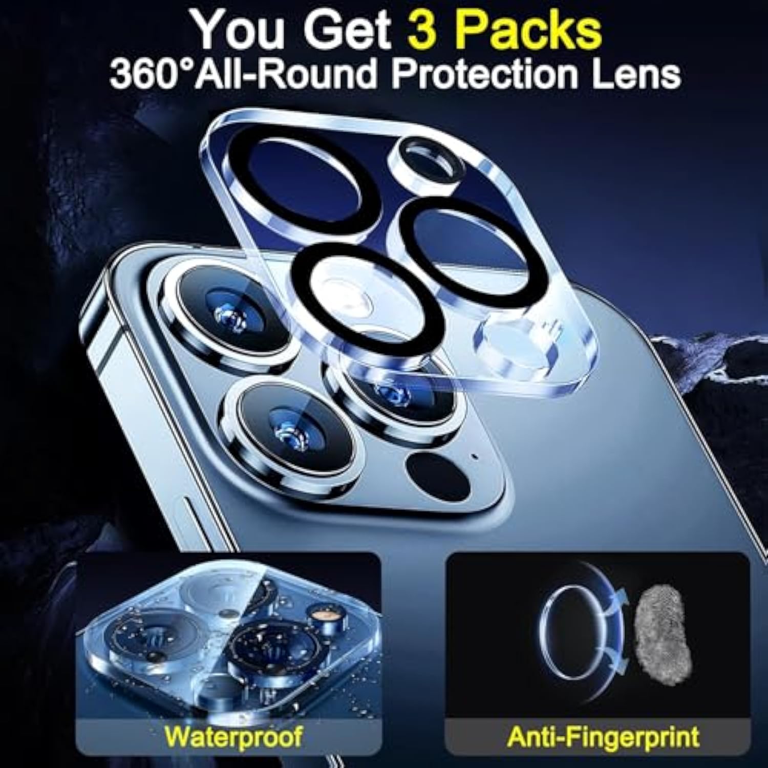 Designed For Iphone 13 Pro Max Camera Lens Protector, Designed For Iphone 13 Pro Camera Lens Protector, 3 Pack 9H Tempered Glass, Night Shooting Mode, High Definition, Case Friendly