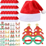 48pcs Santa Hat Glasses Costume Set Glitter Frames Xmas Photo Booth Props